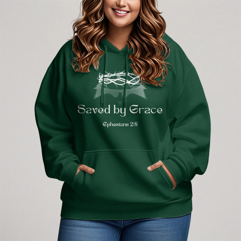 Quotation Style Saved By Grace Crown Fleece Lined Polyester Hoodie