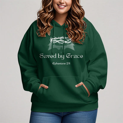 Quotation Style Saved By Grace Crown Fleece Lined Polyester Hoodie