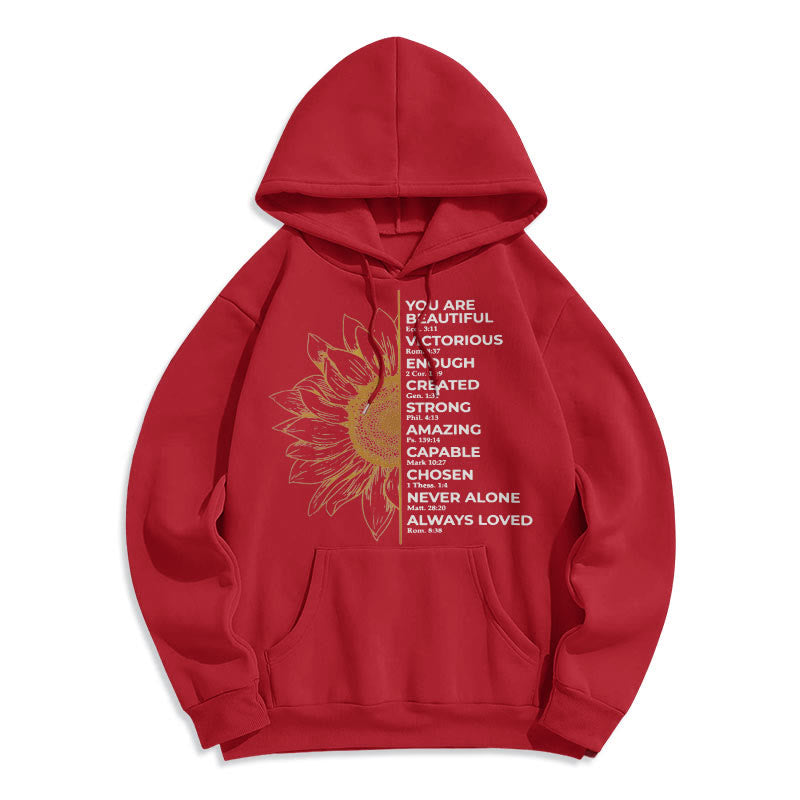 Quotation Style Sunflower Strength Positivity Fleece Lined Polyester Hoodie
