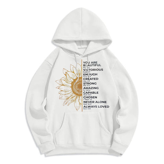 Quotation Style Sunflower Strength Positivity Fleece Lined Polyester Hoodie