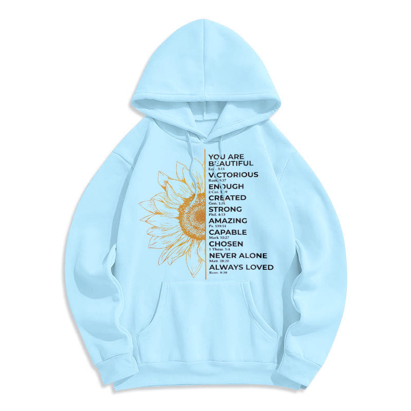 Quotation Style Sunflower Strength Positivity Fleece Lined Polyester Hoodie