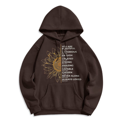 Quotation Style Sunflower Strength Positivity Fleece Lined Polyester Hoodie