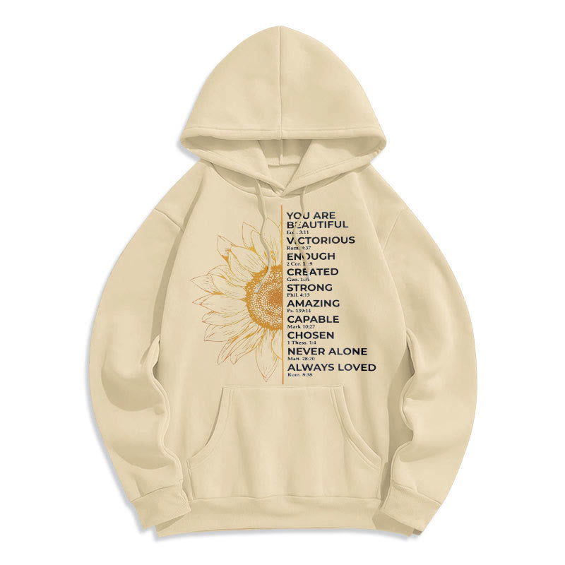 Quotation Style Sunflower Strength Positivity Fleece Lined Polyester Hoodie