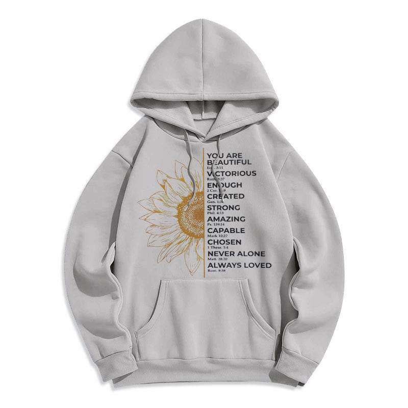 Quotation Style Sunflower Strength Positivity Fleece Lined Polyester Hoodie