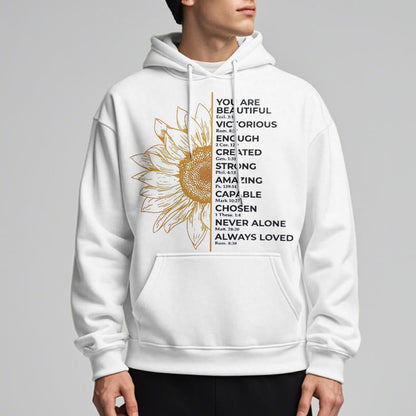 Quotation Style Sunflower Strength Positivity Fleece Lined Polyester Hoodie
