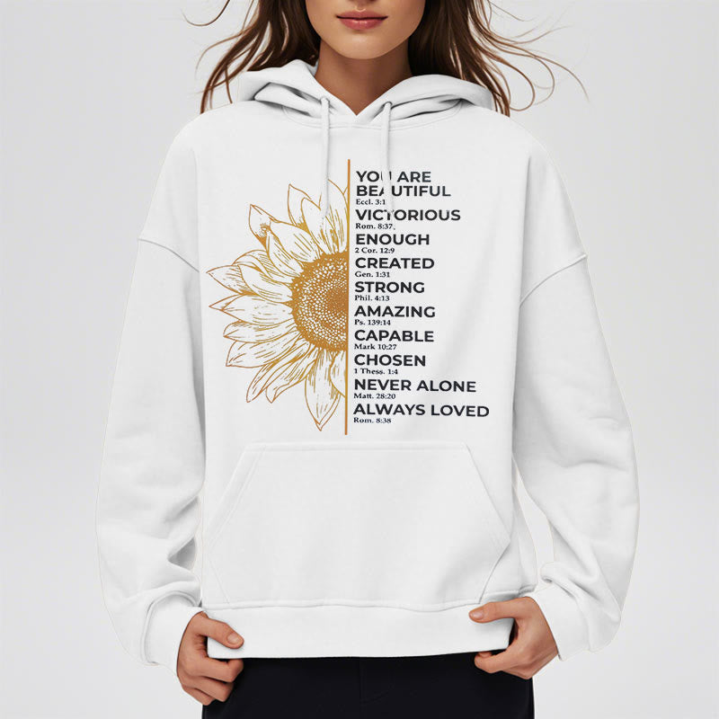 Quotation Style Sunflower Strength Positivity Fleece Lined Polyester Hoodie
