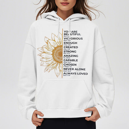 Quotation Style Sunflower Strength Positivity Fleece Lined Polyester Hoodie