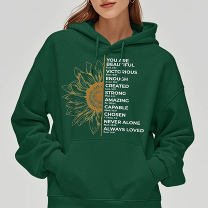 Quotation Style Sunflower Strength Positivity Fleece Lined Polyester Hoodie