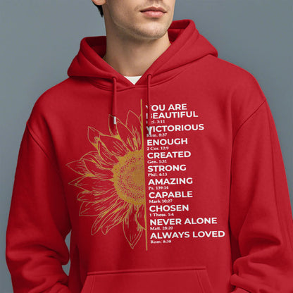Quotation Style Sunflower Strength Positivity Fleece Lined Polyester Hoodie