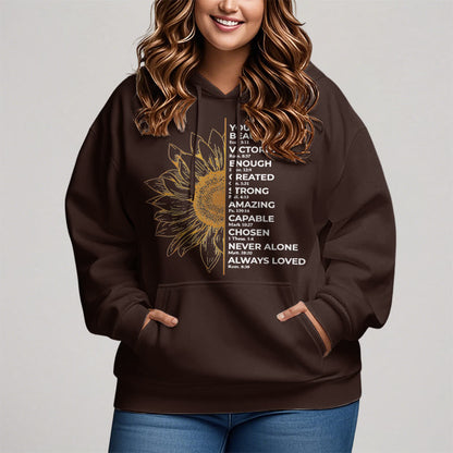 Quotation Style Sunflower Strength Positivity Fleece Lined Polyester Hoodie