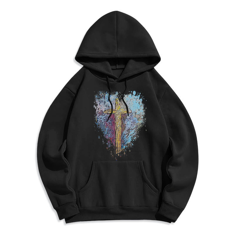 Colored Style Radiant Cross Of Hope Fleece Lined Polyester Hoodie
