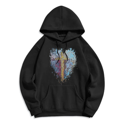 Colored Style Radiant Cross Of Hope Fleece Lined Polyester Hoodie