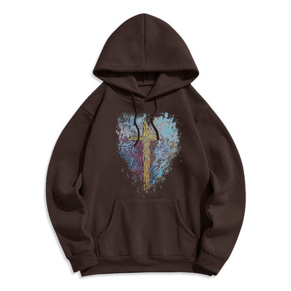 Colored Style Radiant Cross Of Hope Fleece Lined Polyester Hoodie