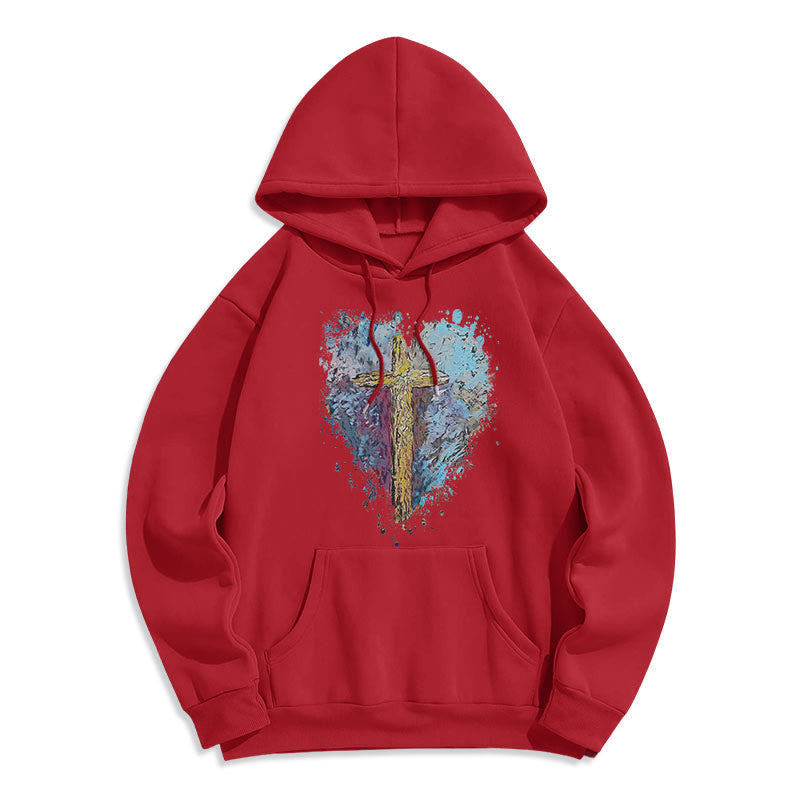 Colored Style Radiant Cross Of Hope Fleece Lined Polyester Hoodie