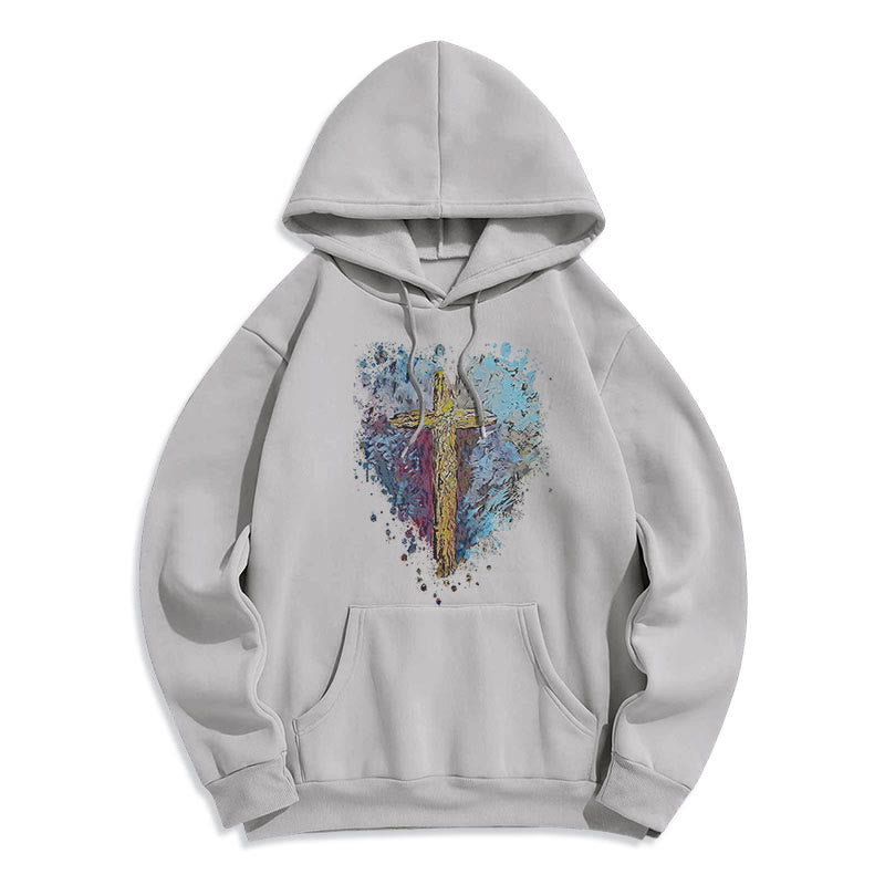 Colored Style Radiant Cross Of Hope Fleece Lined Polyester Hoodie
