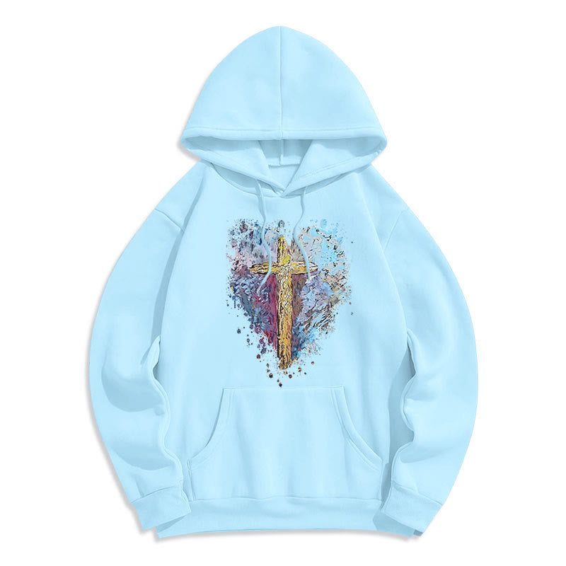 Colored Style Radiant Cross Of Hope Fleece Lined Polyester Hoodie