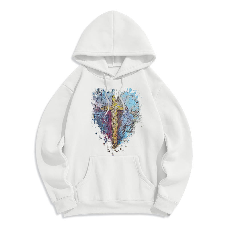 Colored Style Radiant Cross Of Hope Fleece Lined Polyester Hoodie