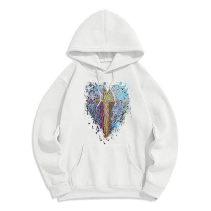 Colored Style Radiant Cross Of Hope Fleece Lined Polyester Hoodie