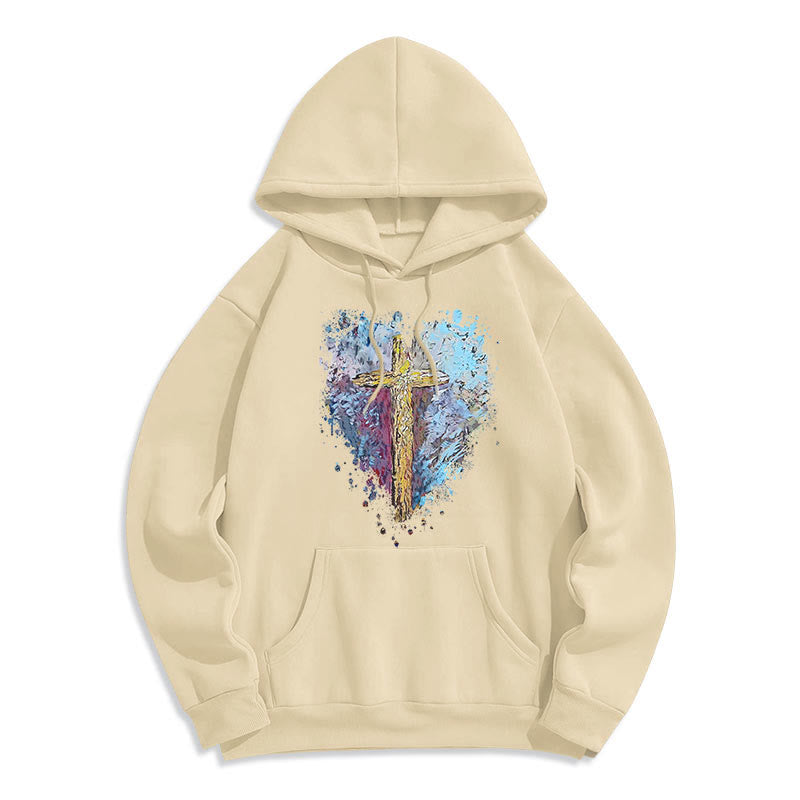 Colored Style Radiant Cross Of Hope Fleece Lined Polyester Hoodie