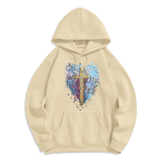 Colored Style Radiant Cross Of Hope Fleece Lined Polyester Hoodie