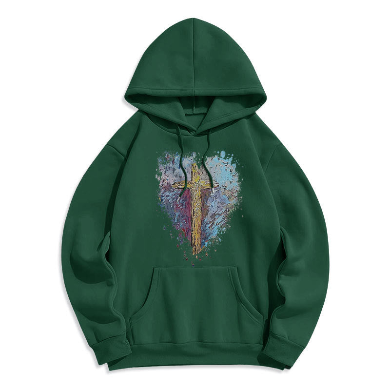 Colored Style Radiant Cross Of Hope Fleece Lined Polyester Hoodie