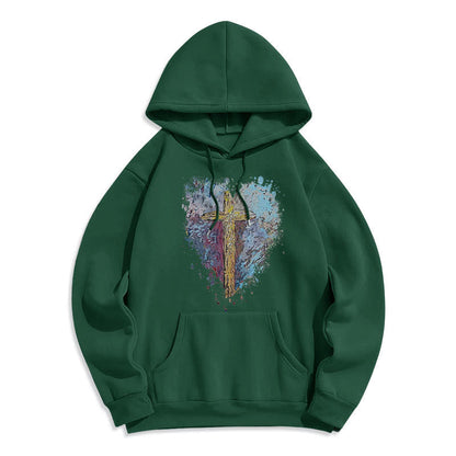 Colored Style Radiant Cross Of Hope Fleece Lined Polyester Hoodie