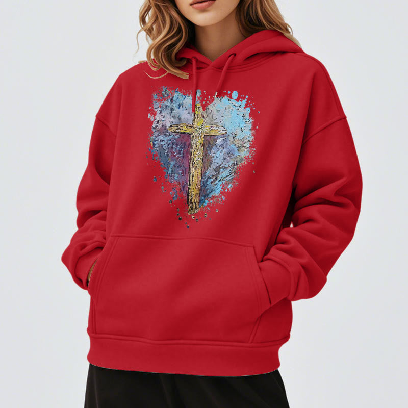 Colored Style Radiant Cross Of Hope Fleece Lined Polyester Hoodie