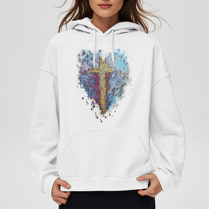 Colored Style Radiant Cross Of Hope Fleece Lined Polyester Hoodie