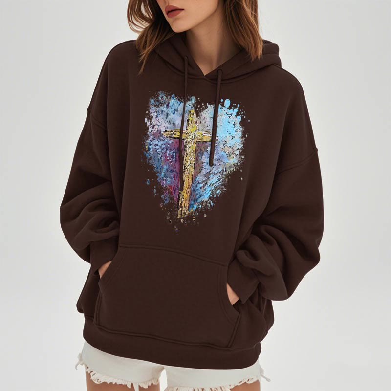 Colored Style Radiant Cross Of Hope Fleece Lined Polyester Hoodie