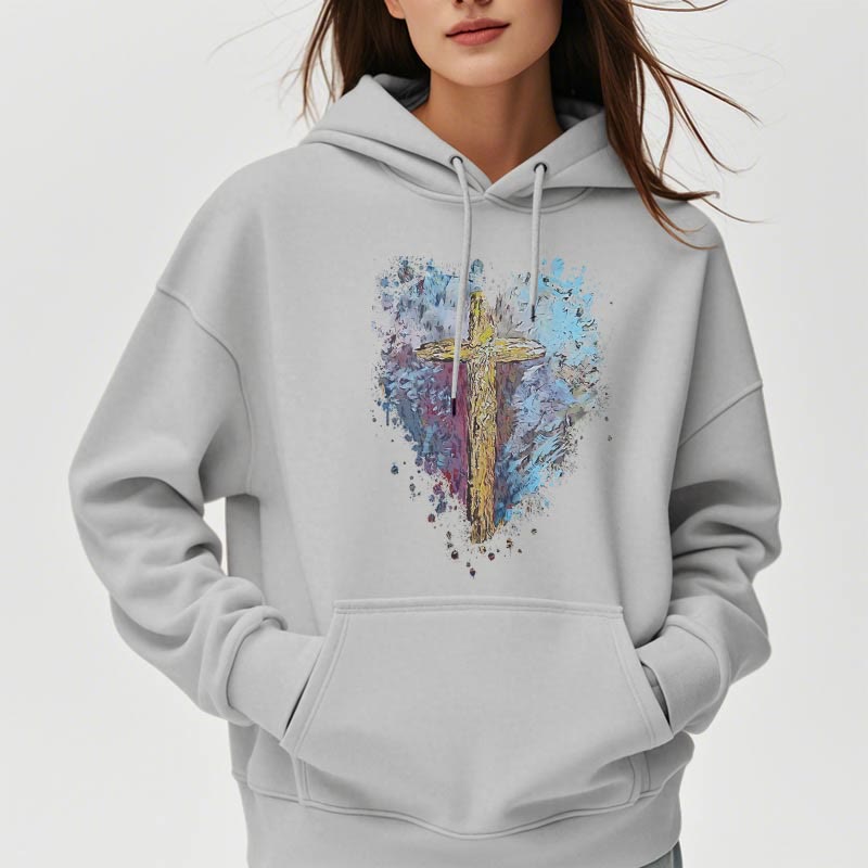 Colored Style Radiant Cross Of Hope Fleece Lined Polyester Hoodie