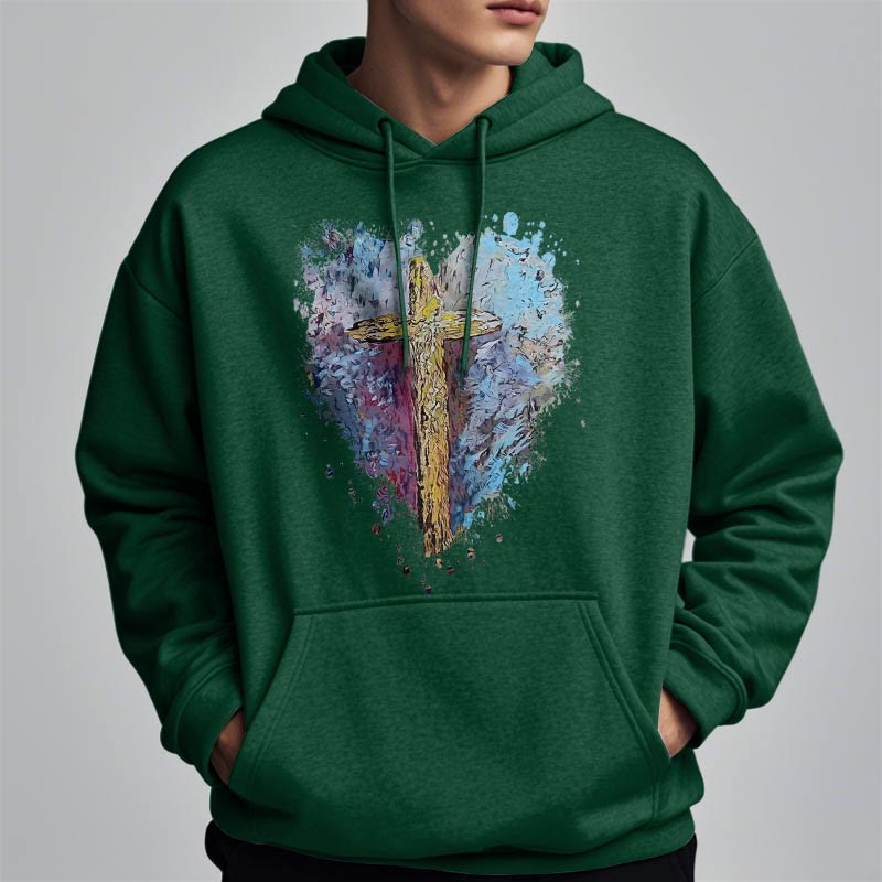 Colored Style Radiant Cross Of Hope Fleece Lined Polyester Hoodie