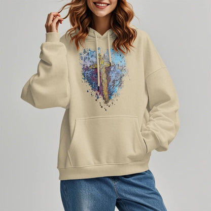 Colored Style Radiant Cross Of Hope Fleece Lined Polyester Hoodie