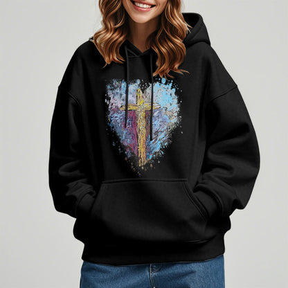 Colored Style Radiant Cross Of Hope Fleece Lined Polyester Hoodie
