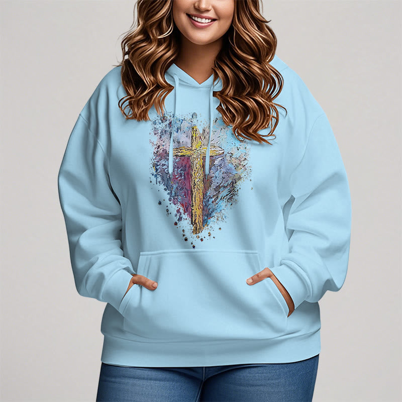Colored Style Radiant Cross Of Hope Fleece Lined Polyester Hoodie