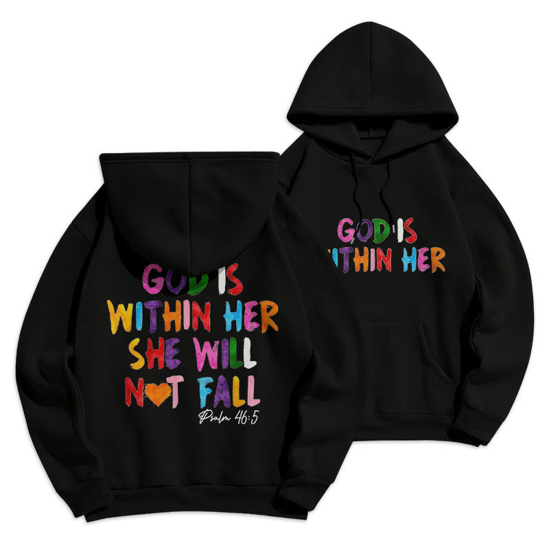 Quotation Style God Is Within Her Fleece Lined Polyester Hoodie