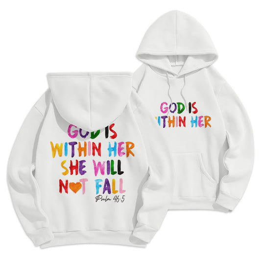 Quotation Style God Is Within Her Fleece Lined Polyester Hoodie