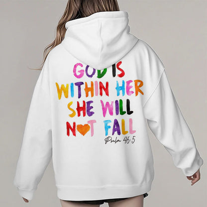 Quotation Style God Is Within Her Fleece Lined Polyester Hoodie