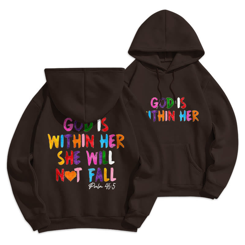 Quotation Style God Is Within Her Fleece Lined Polyester Hoodie