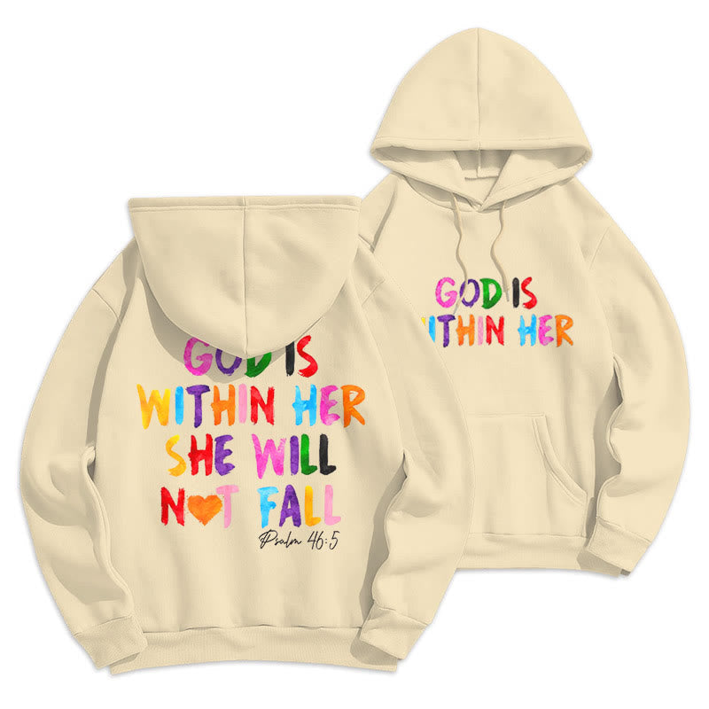 Quotation Style God Is Within Her Fleece Lined Polyester Hoodie