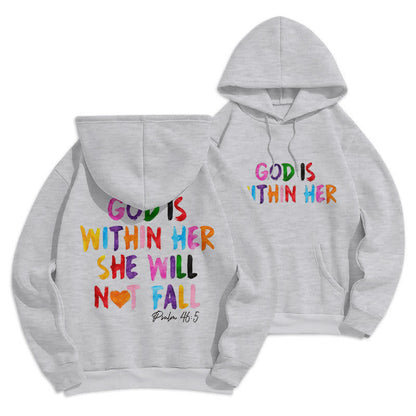 Quotation Style God Is Within Her Fleece Lined Polyester Hoodie