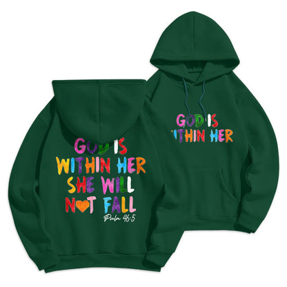 Quotation Style God Is Within Her Fleece Lined Polyester Hoodie