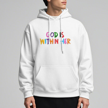 Quotation Style God Is Within Her Fleece Lined Polyester Hoodie
