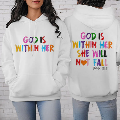 Quotation Style God Is Within Her Fleece Lined Polyester Hoodie