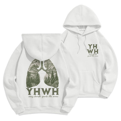 Quotation Style Every Breath Speaks His Name Fleece Lined Polyester Hoodie