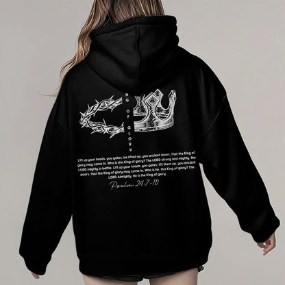 Quotation Style Jesus Is The King Fleece Lined Polyester Hoodie
