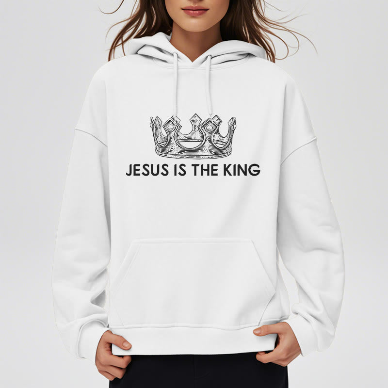 Quotation Style Jesus Is The King Fleece Lined Polyester Hoodie