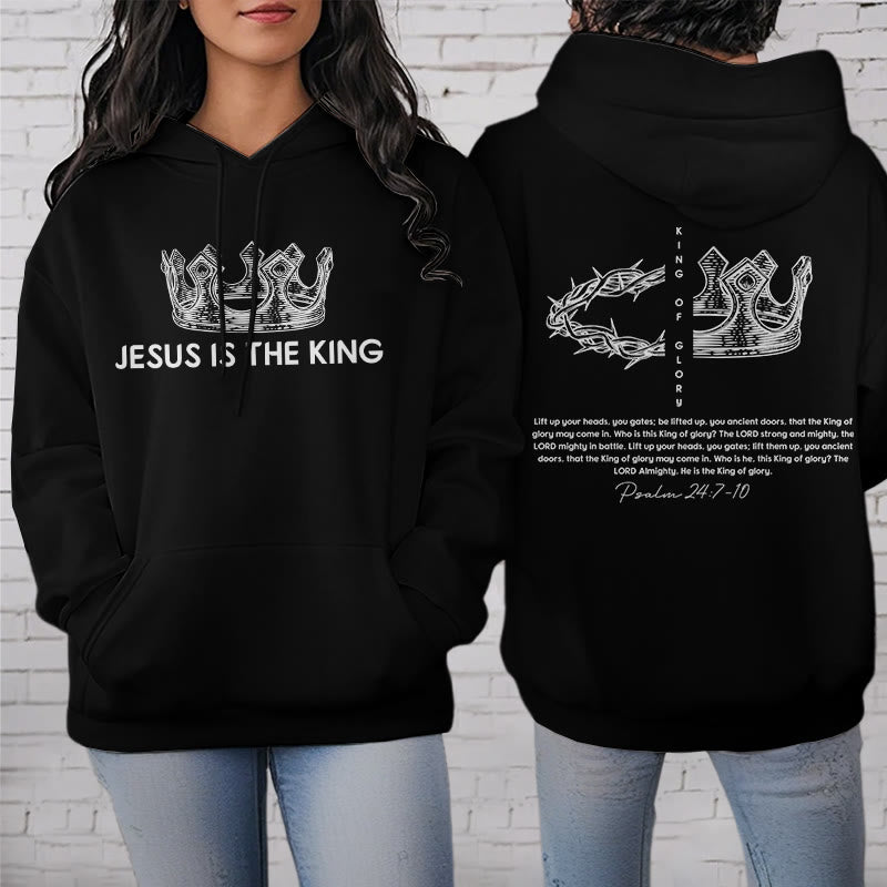 Quotation Style Jesus Is The King Fleece Lined Polyester Hoodie