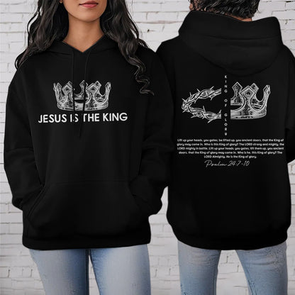 Quotation Style Jesus Is The King Fleece Lined Polyester Hoodie