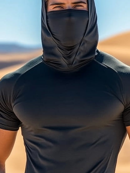 Men's Outdoor Sun Protection Breathable Cool Mask Hooded Sun Protection Short-Sleeved Top