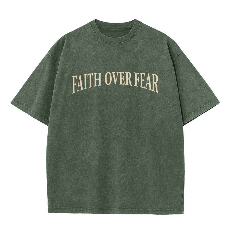 Christianartworkshop Faith Over Fear Thorn Cross Unisex Washed T-Shirt